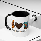 Peace • Love • Coffee Accent Mug — Leopard Peace Sign Coffee Lover Gift