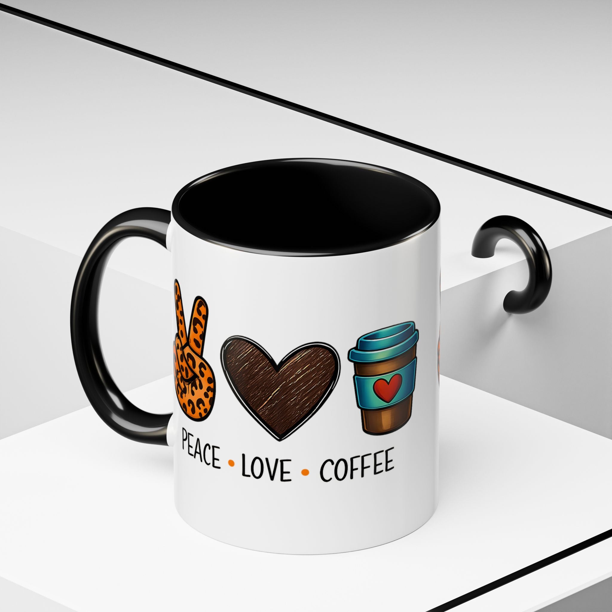 Peace • Love • Coffee Accent Mug — Leopard Peace Sign Coffee Lover Gift
