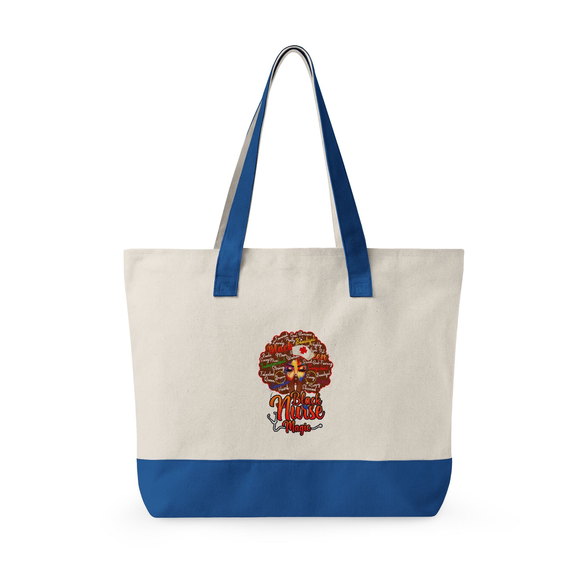 Black Nurse Magic w/Brown Afro Canvas Tote — Zippered Floral Calavera Bag
