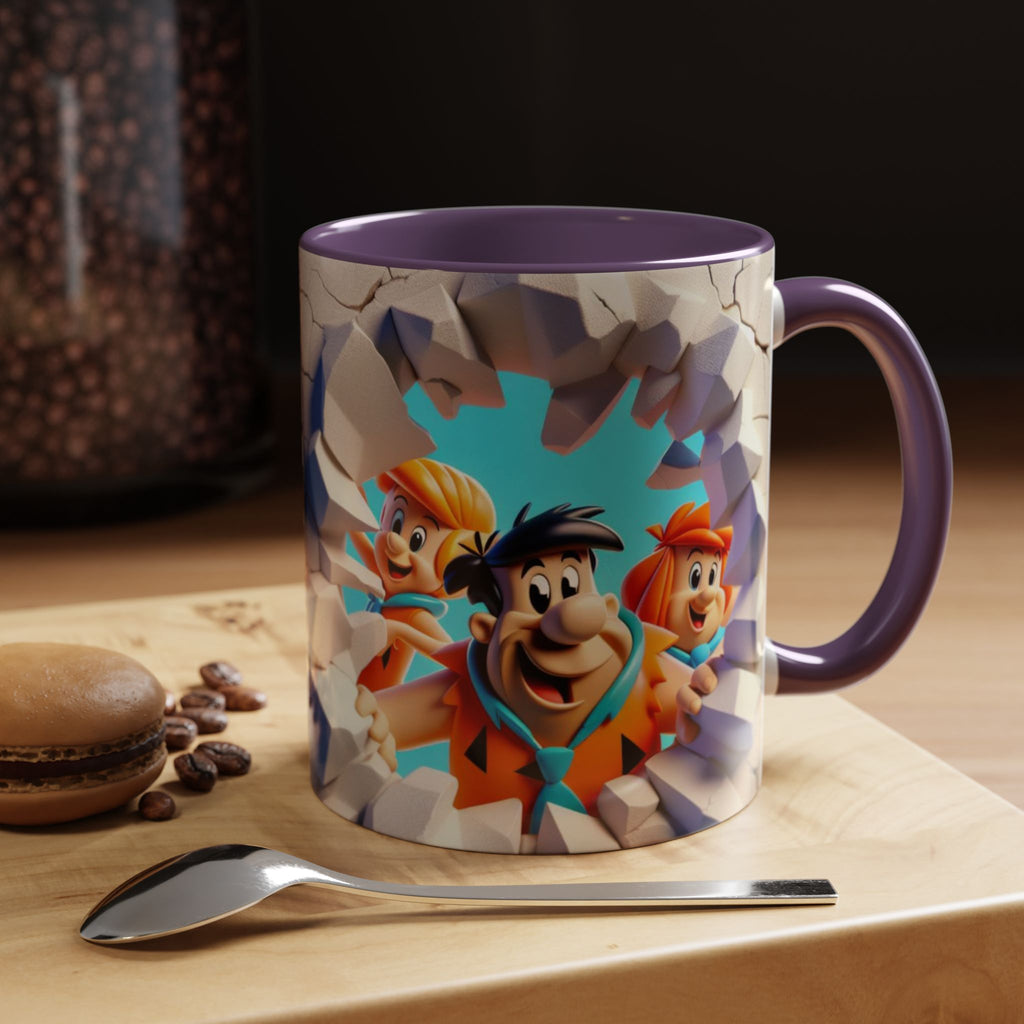 Flintstones "Break Through" Accent Coffee Mug — Retro Cartoon Stone Age Design (11/15 oz)