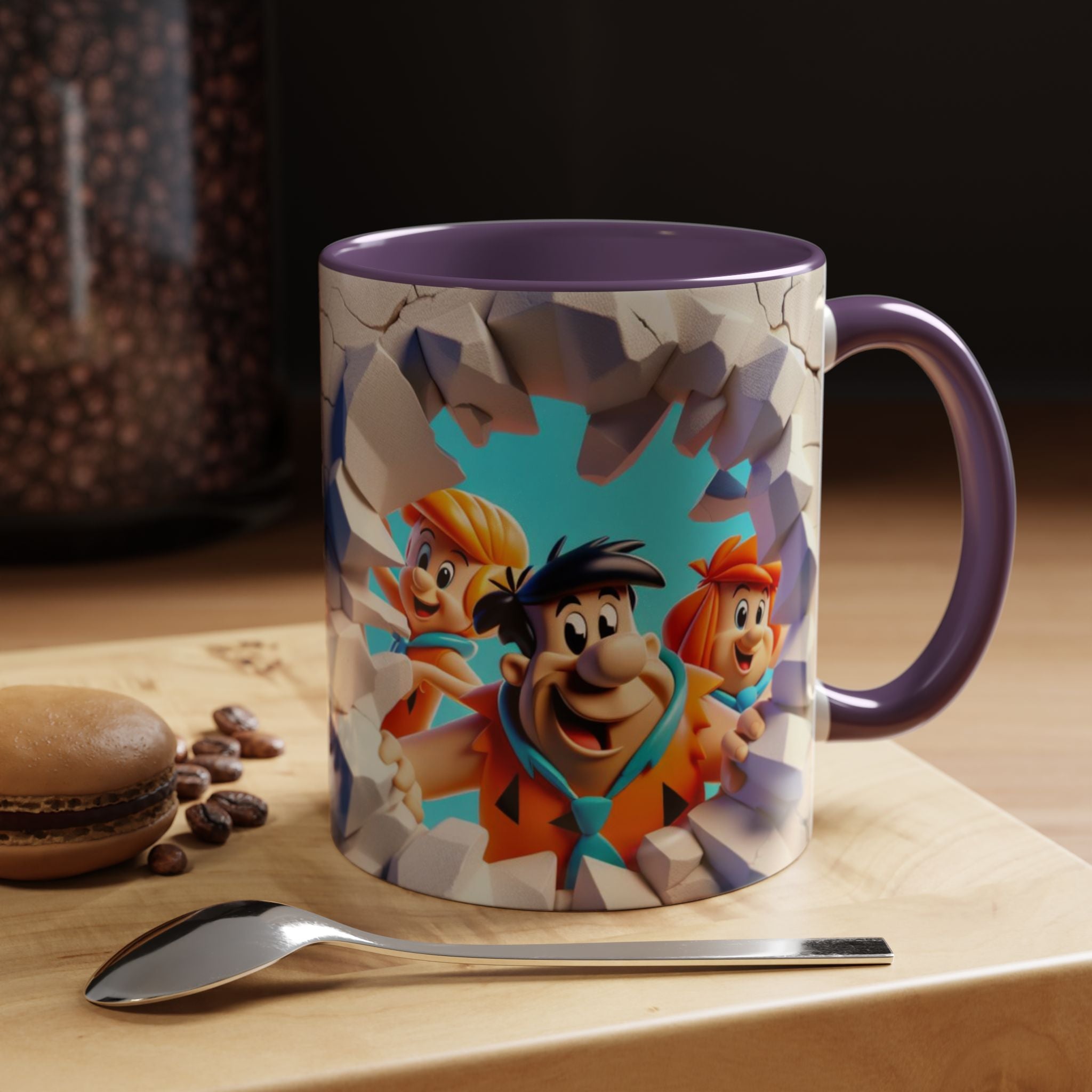 Flintstones "Break Through" Accent Coffee Mug — Retro Cartoon Stone Age Design (11/15 oz)
