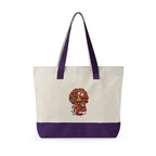 Black Nurse Magic w/Brown Afro Canvas Tote — Zippered Floral Calavera Bag