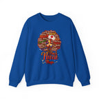 Black Nurse Magic Crewneck Sweatshirt — Brown Afro Nurse Heartbeat Design