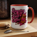 "Running on Iced Coffee" Pink Graphic Accent Mug (11/15oz) — Coffee Mug