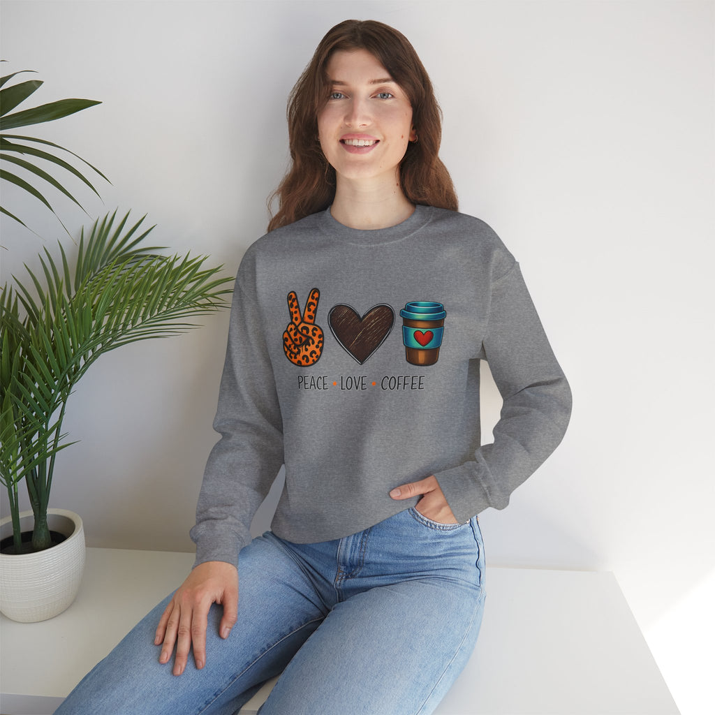 Peace • Love • Coffee Sweatshirt — Cozy Coffee Lover Crewneck