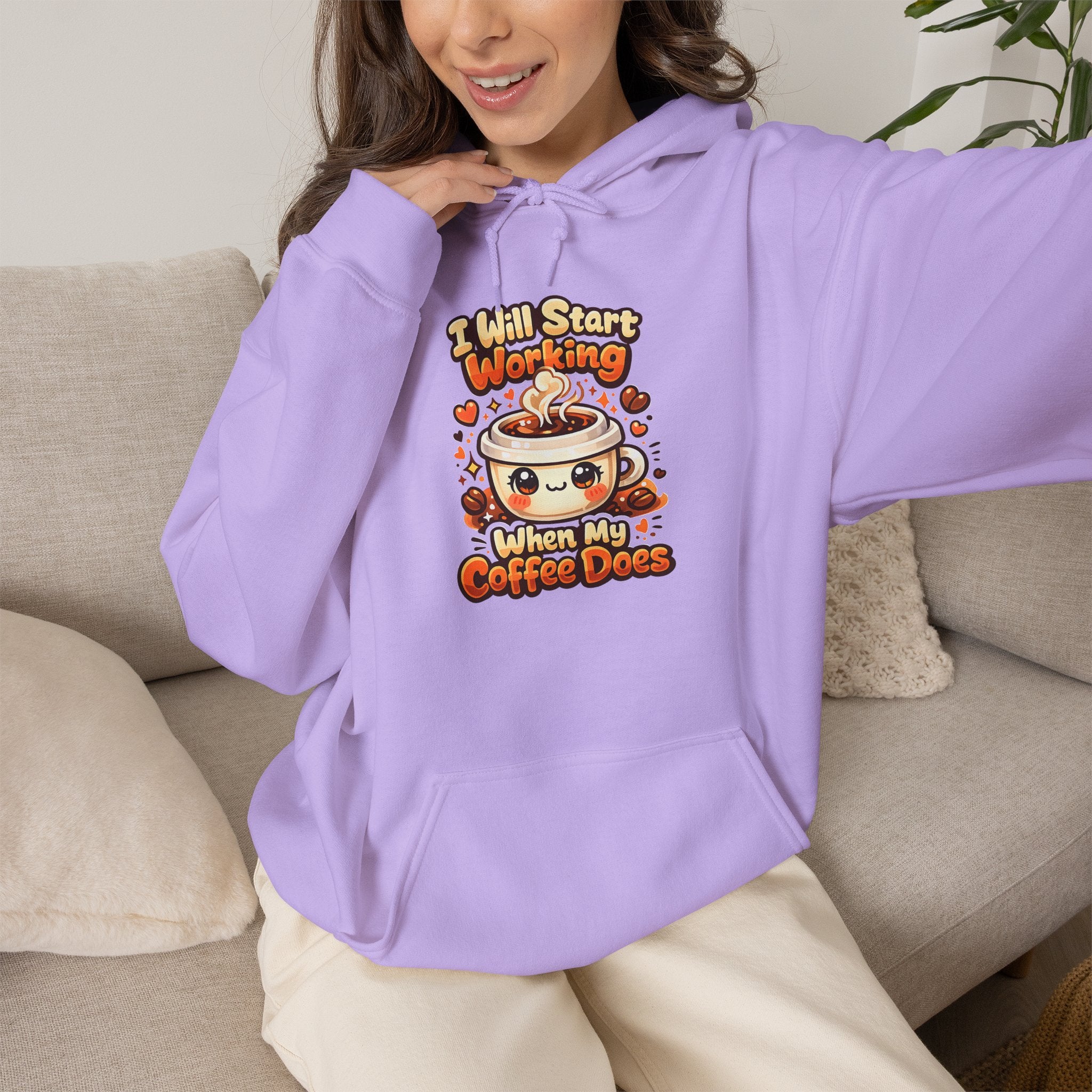 "I Will Start Working When My Coffee Does" Cute Autumn Coffee Lover Hoodie — Coffee Hoodie