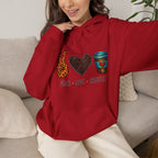 Peace • Love • Coffee Hoodie — Leopard Peace Sign & Coffee Cup Graphic Sweatshirt