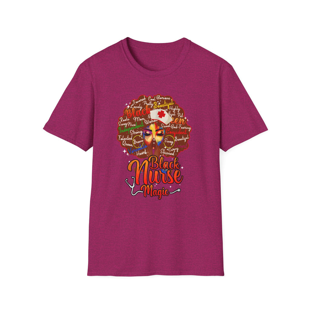 Black Nurse Magic T-Shirt — Nurse w/Brown Afro Illustration with Inspirational Words