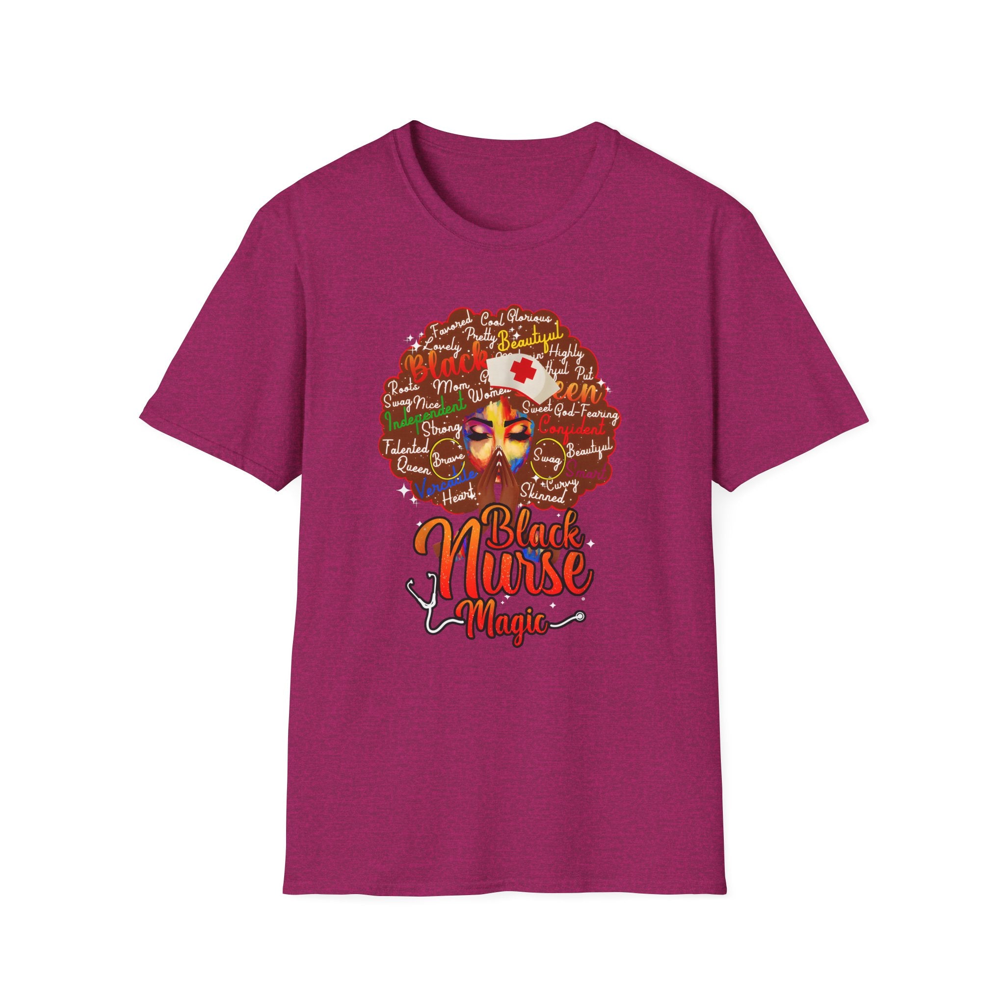 Black Nurse Magic T-Shirt — Nurse w/Brown Afro Illustration with Inspirational Words