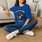 Death Before Decaf Coffee T-Shirt — Bold Skull Coffee Lover Tee