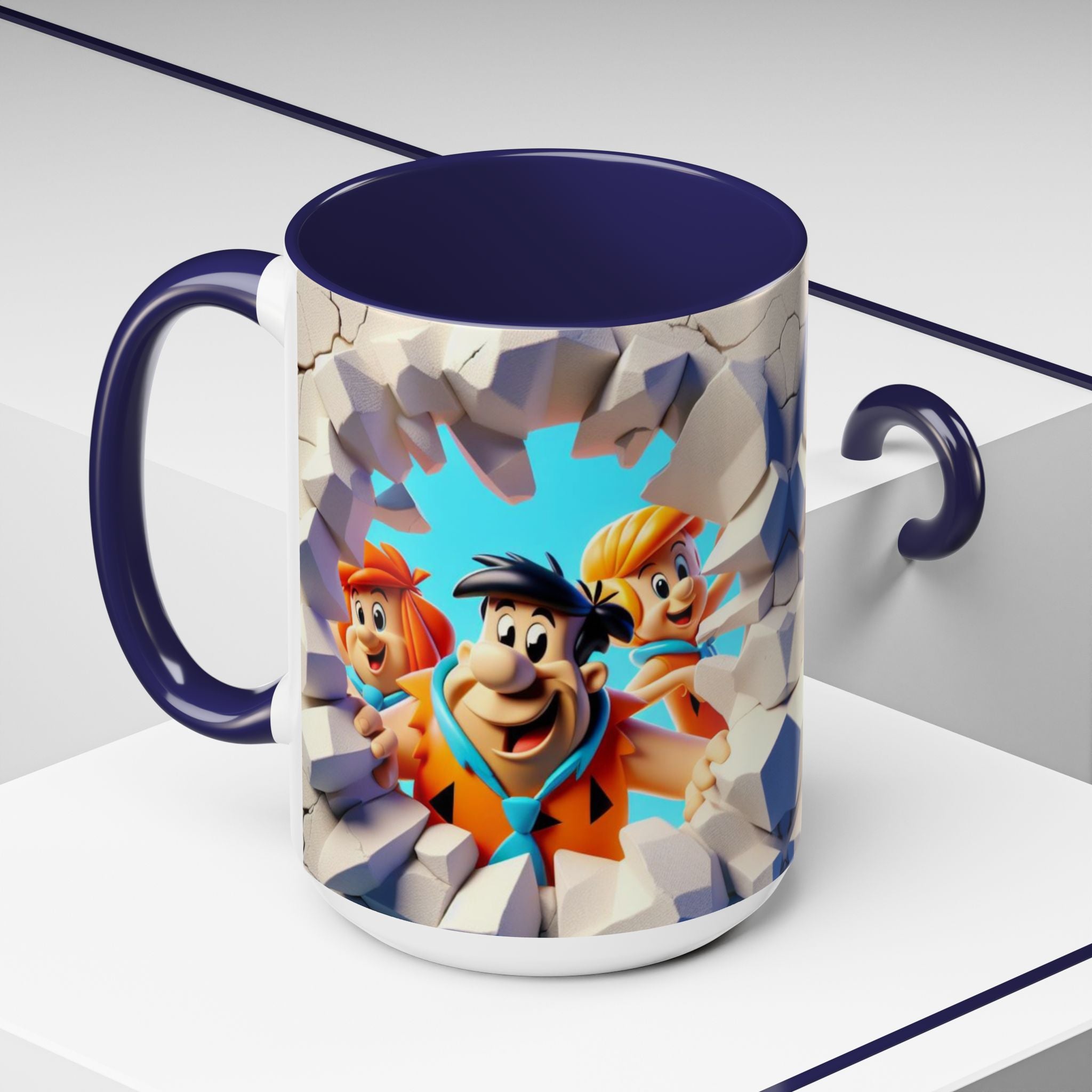 Flintstones "Break Through" Accent Coffee Mug — Retro Cartoon Stone Age Design (11/15 oz)