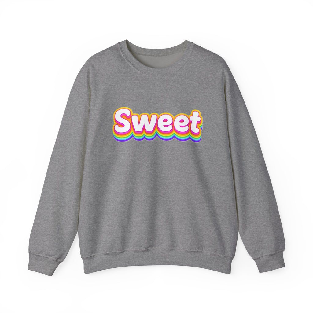 Sweet Rainbow Crewneck Sweatshirt — Retro Colorful "Sweet" Graphic