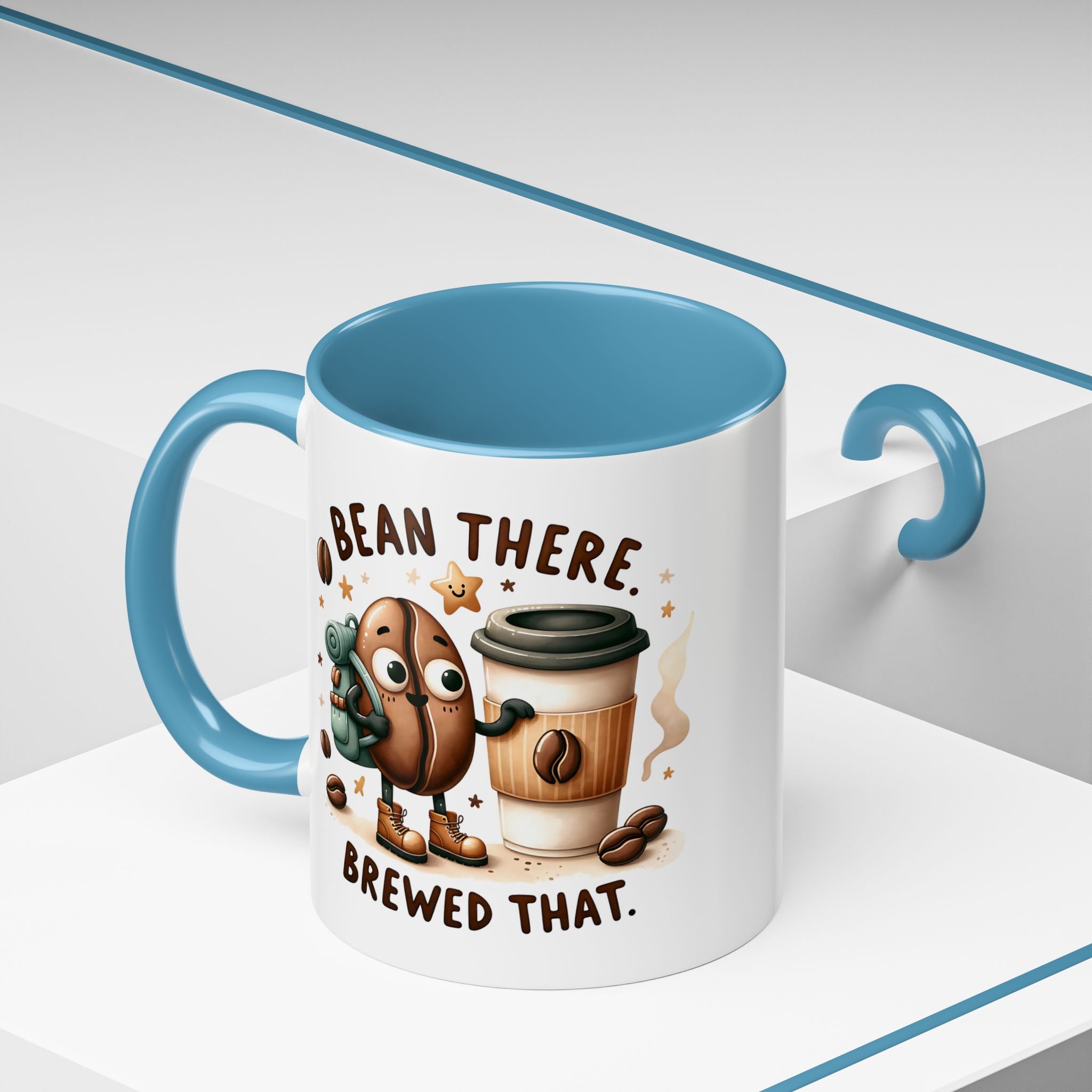 Bean There Brewed That Coffee Mug — Cute Coffee Bean & Cup Accent Mug (11/15oz)