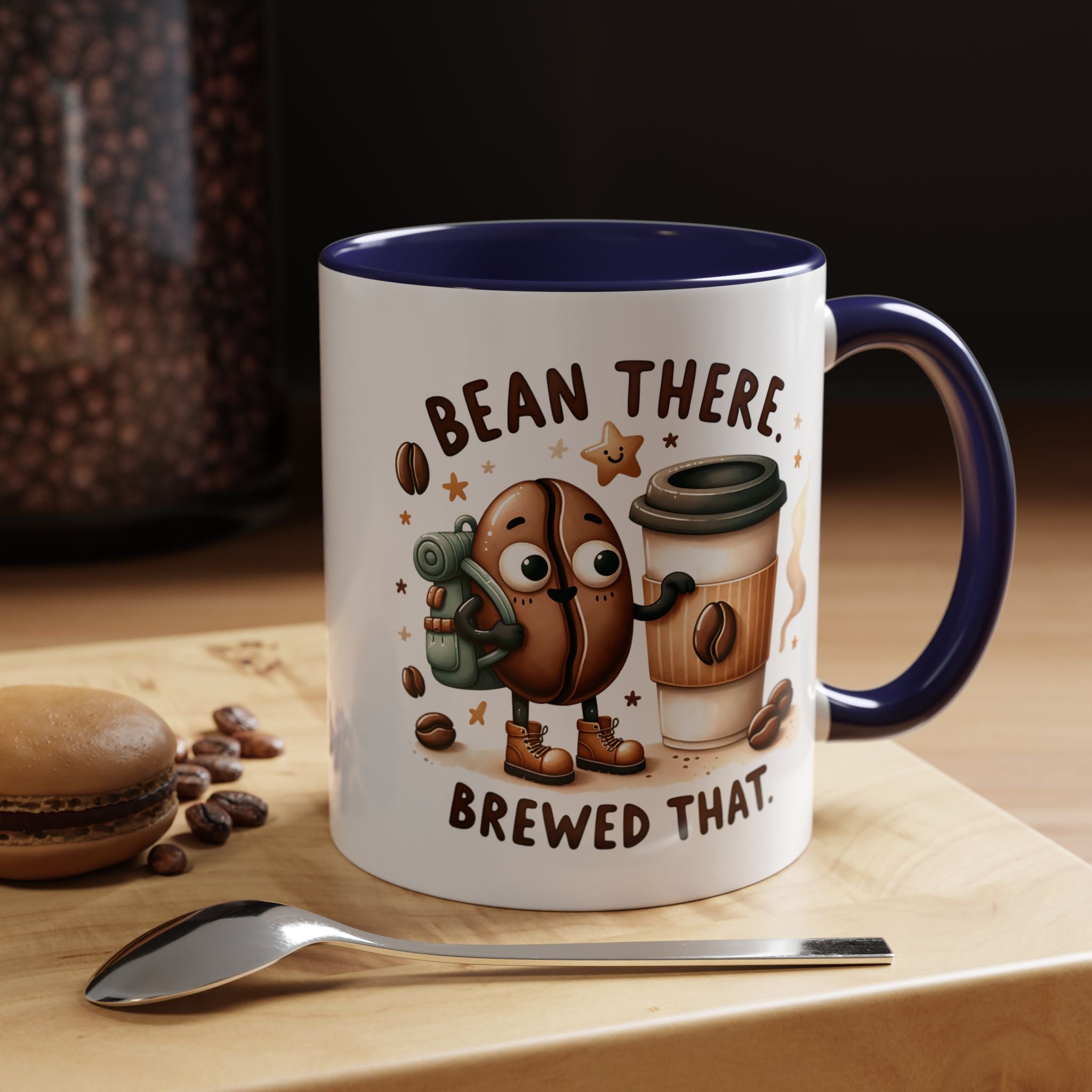 Bean There Brewed That Coffee Mug — Cute Coffee Bean & Cup Accent Mug (11/15oz)