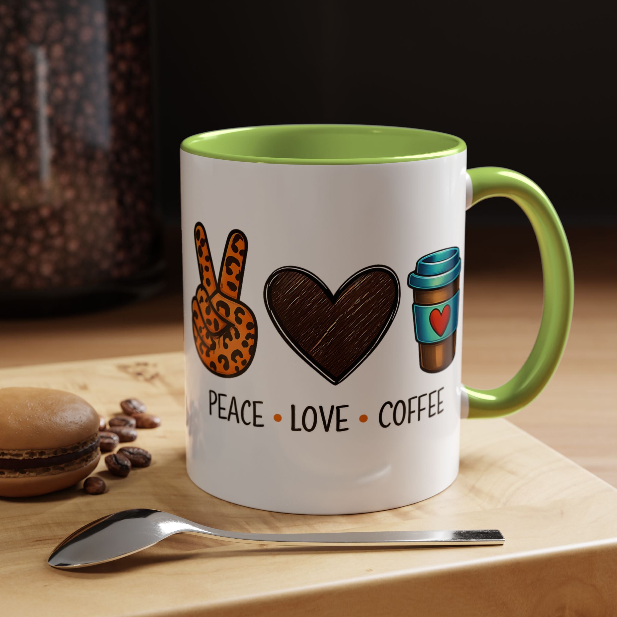 Peace • Love • Coffee Accent Mug — Leopard Peace Sign Coffee Lover Gift