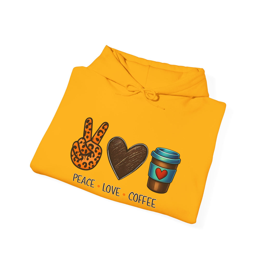 Peace • Love • Coffee Hoodie — Leopard Peace Sign & Coffee Cup Graphic Sweatshirt