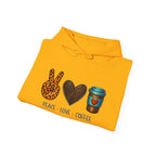 Peace • Love • Coffee Hoodie — Leopard Peace Sign & Coffee Cup Graphic Sweatshirt