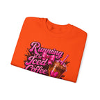 "Running On Iced Coffee" Graphic Cozy Coffee Lover — Pullover Crewneck Sweatshirt