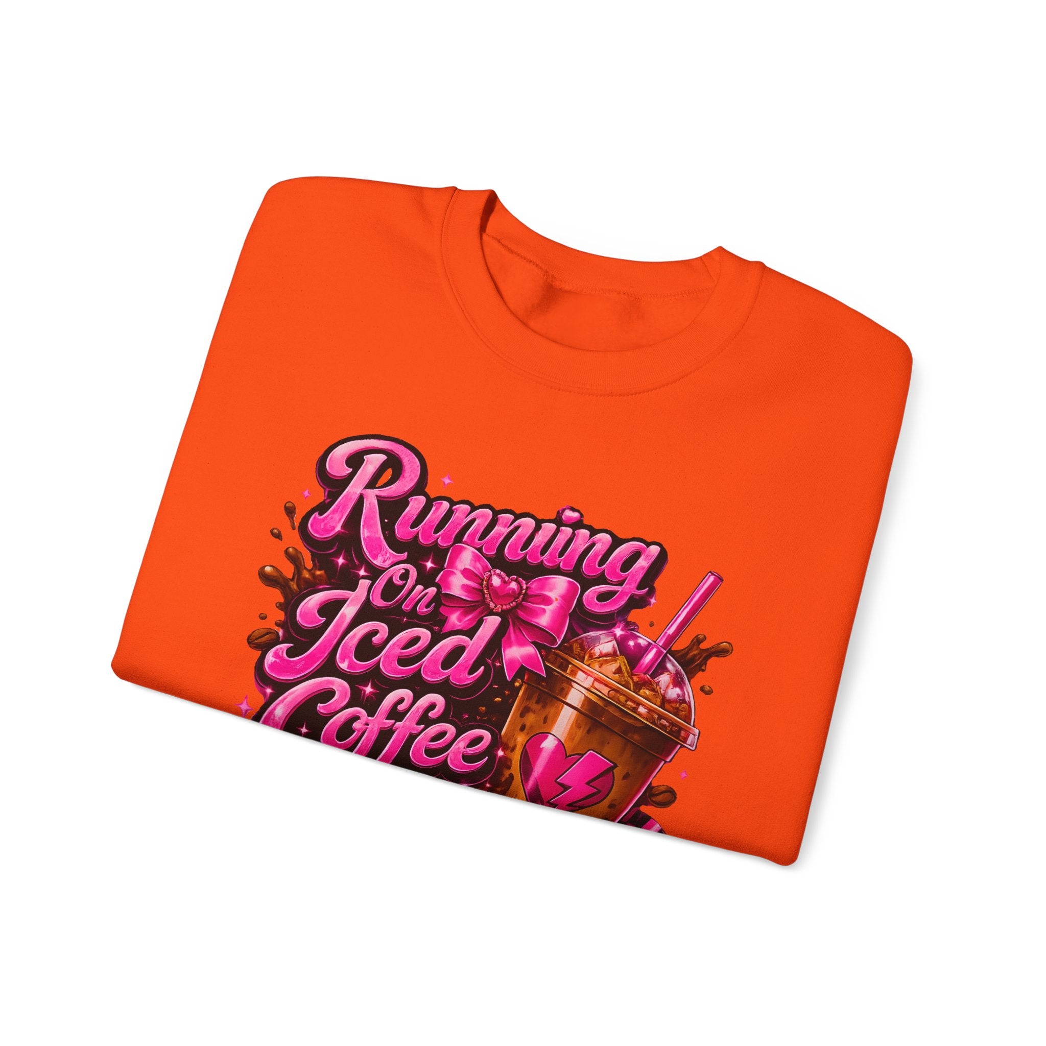 "Running On Iced Coffee" Graphic Cozy Coffee Lover — Pullover Crewneck Sweatshirt