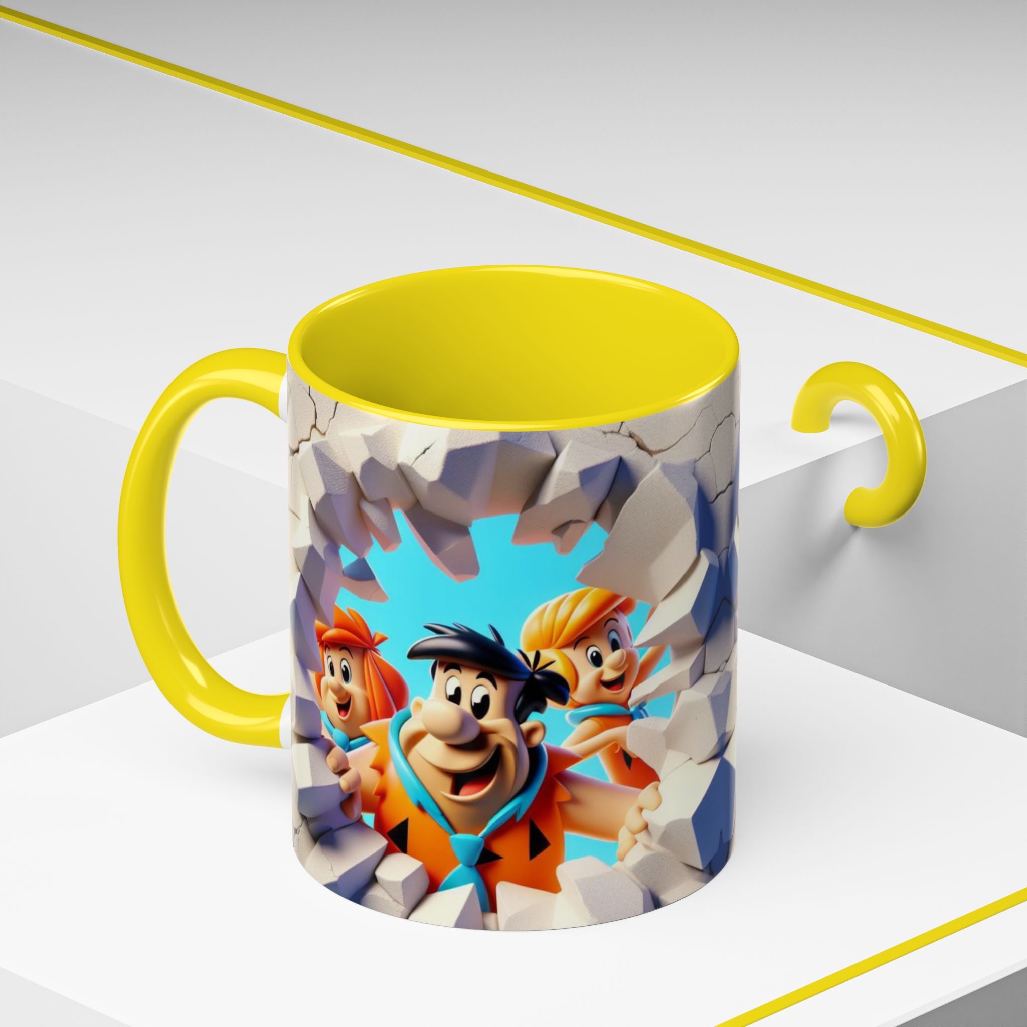 Flintstones "Break Through" Accent Coffee Mug — Retro Cartoon Stone Age Design (11/15 oz)