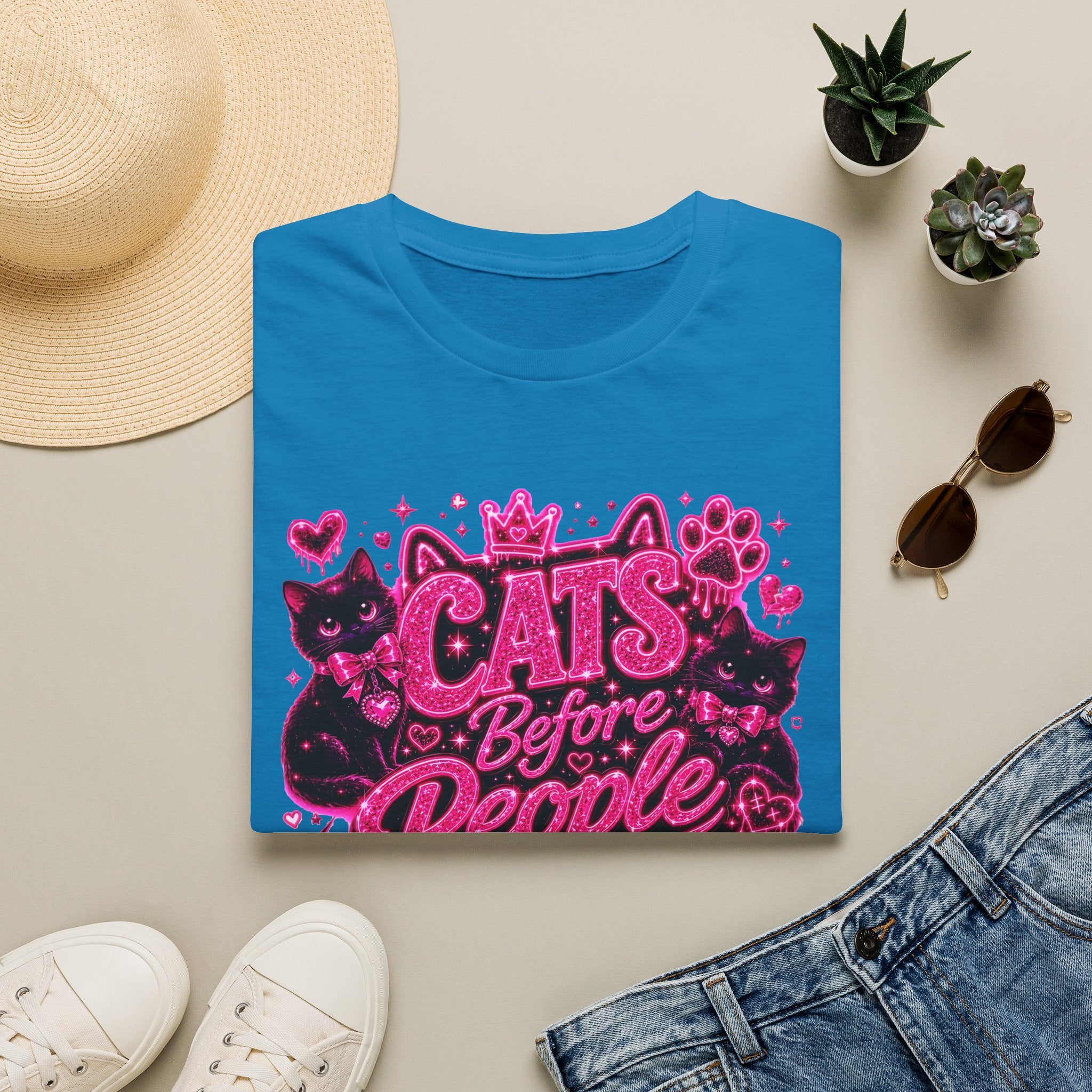 Cats Before People T-Shirt – Cute Pink Cat Graphic Tee