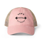 Embroidered "Van's Total Fitness" Barbell Washed Mesh-Ponytail Back Cap