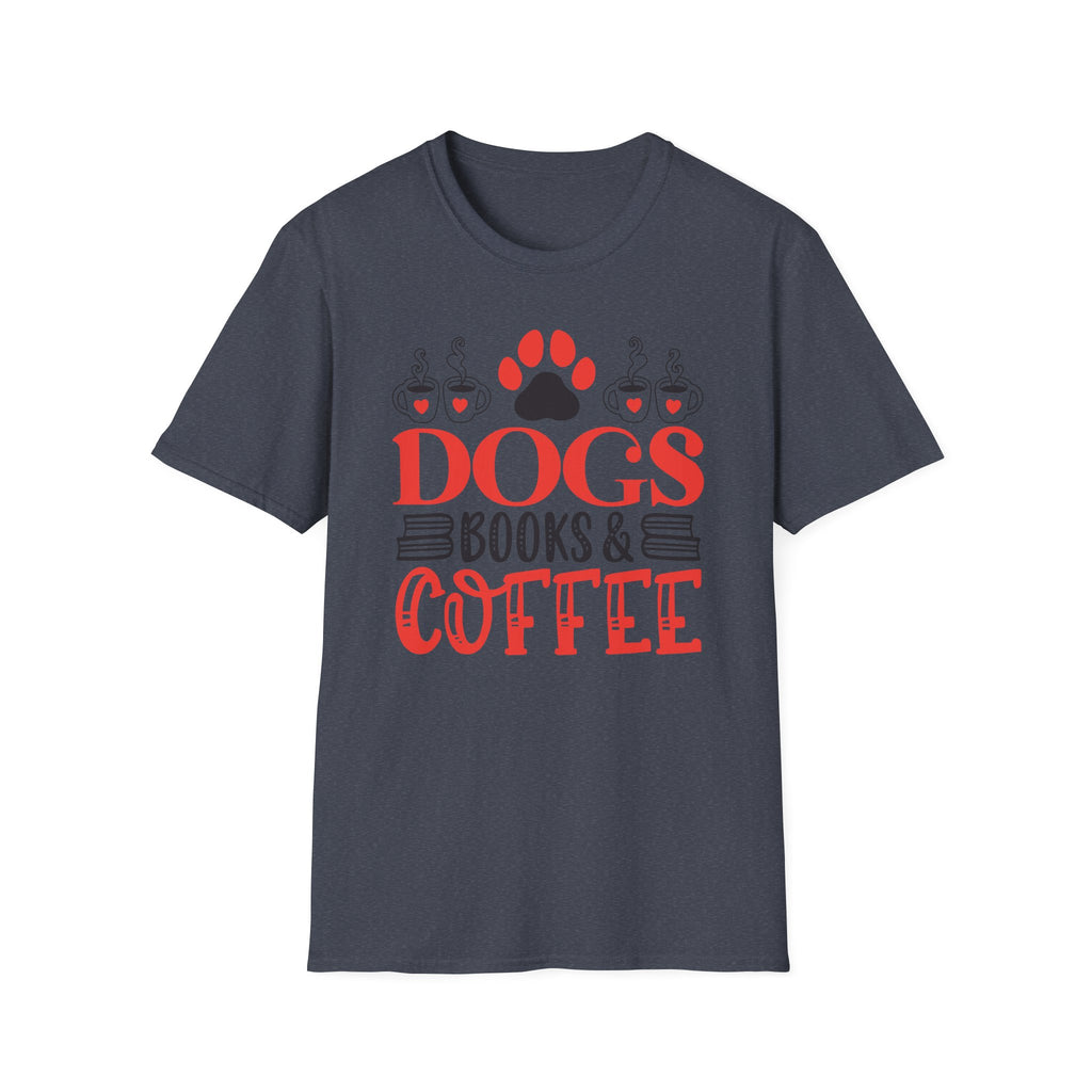 Dogs Books & Coffee T-Shirt (Red) — Dog Lover Reading & Coffee Tee