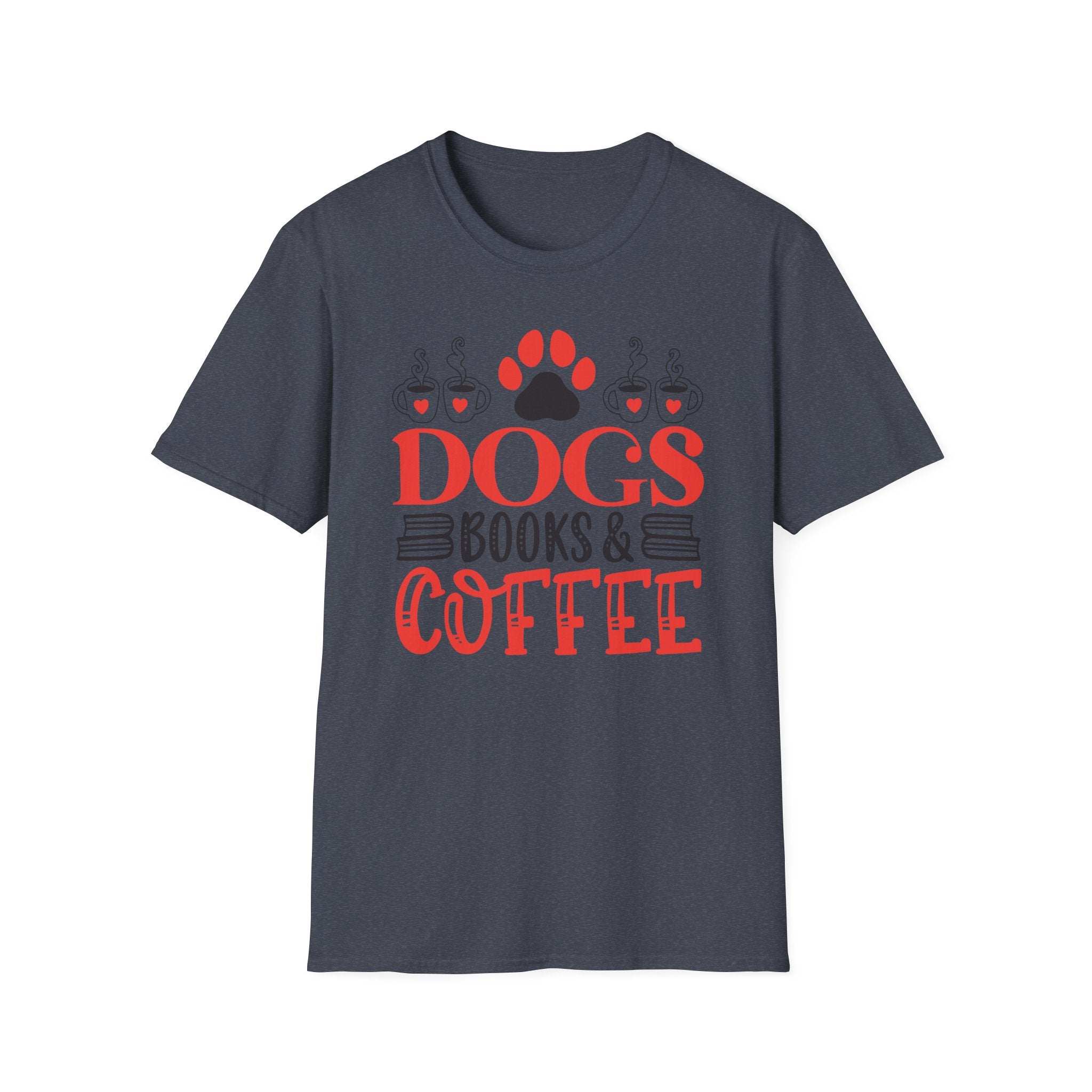 Dogs Books & Coffee T-Shirt (Red) — Dog Lover Reading & Coffee Tee