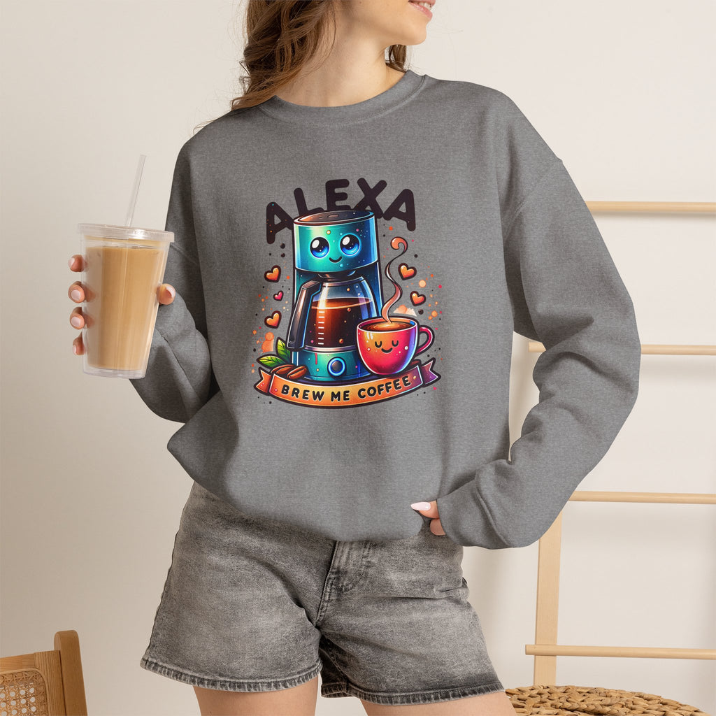 Alexa Coffee Robot Sweatshirt — 'Alexa Brew Me Coffee' Cozy Crewneck