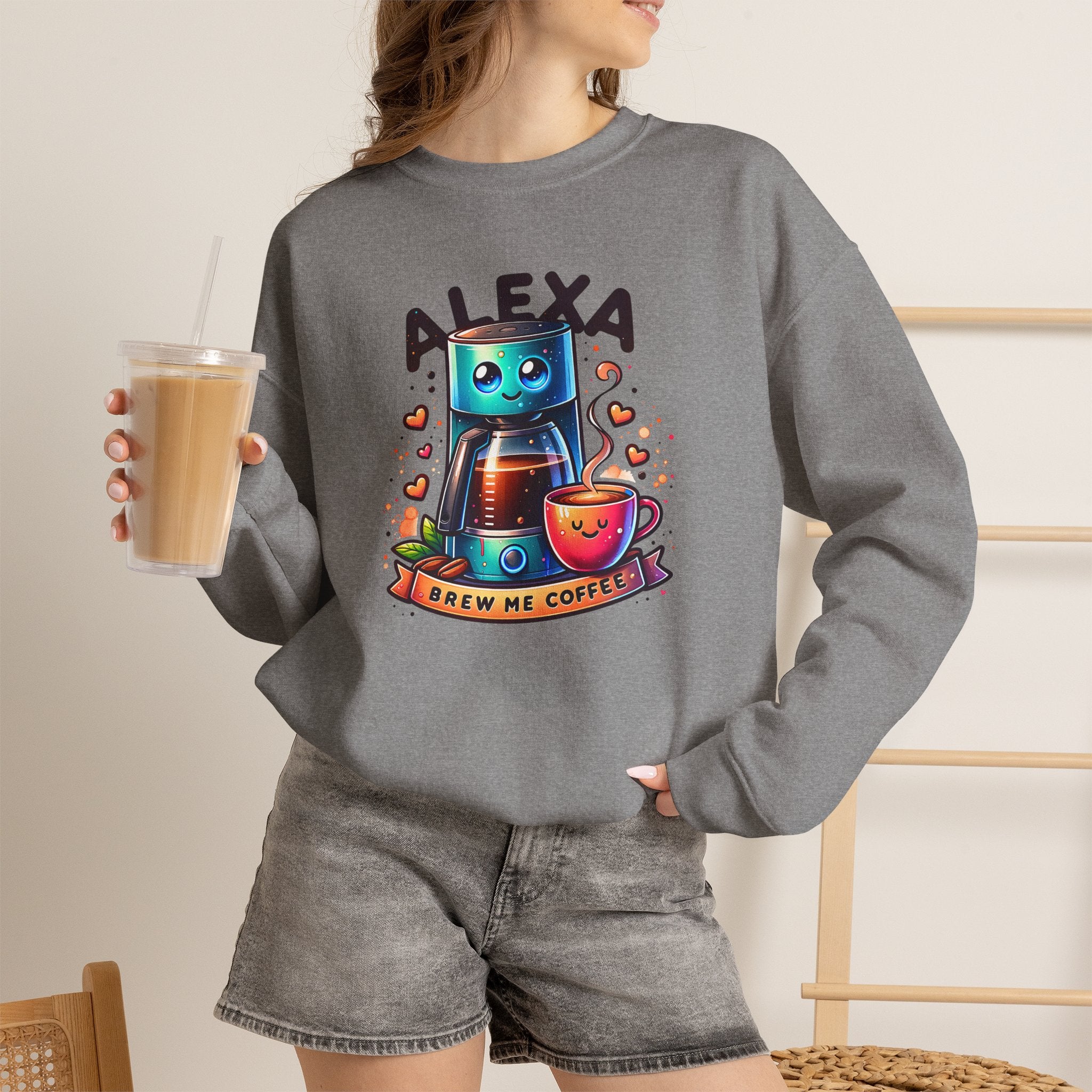 Alexa Coffee Robot Sweatshirt — 'Alexa Brew Me Coffee' Cozy Crewneck