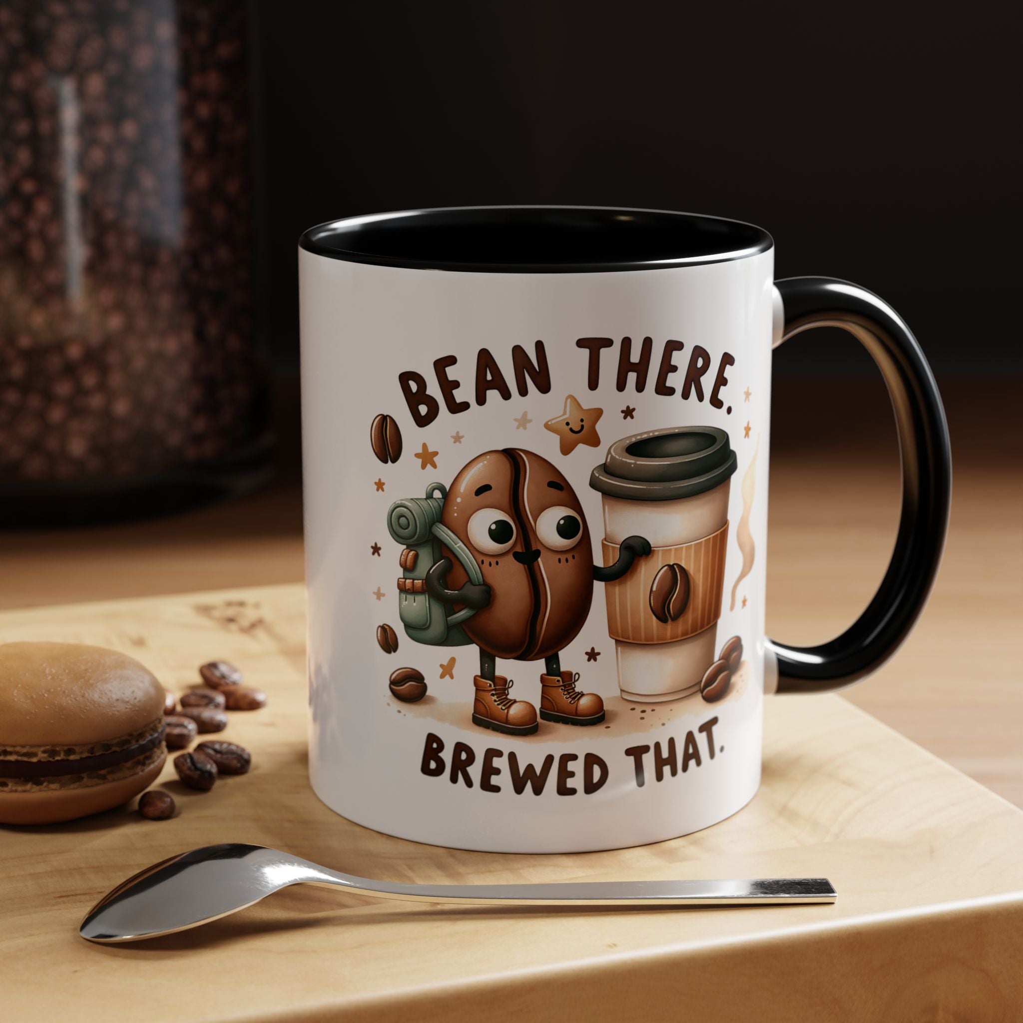 Bean There Brewed That Coffee Mug — Cute Coffee Bean & Cup Accent Mug (11/15oz)