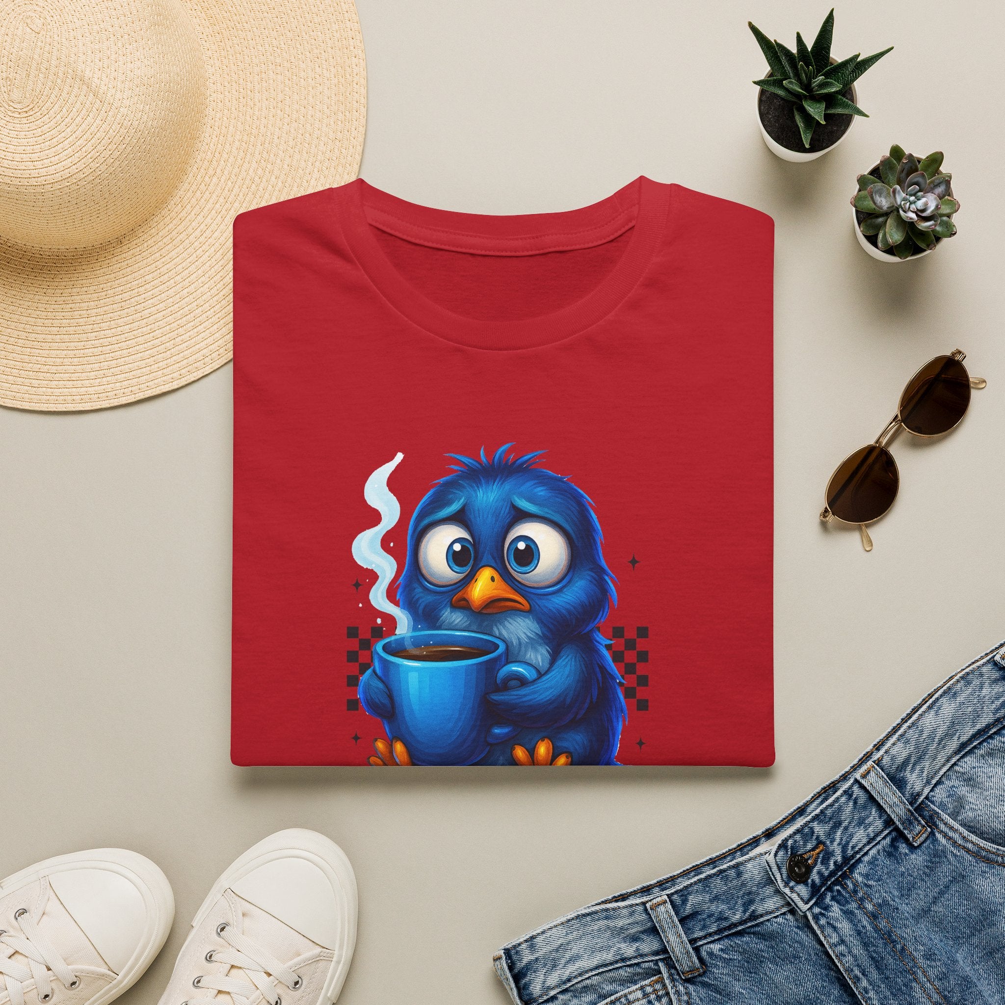 Cute Blue Bird 'Coffee First Adult' Graphic Tee — T-Shirt