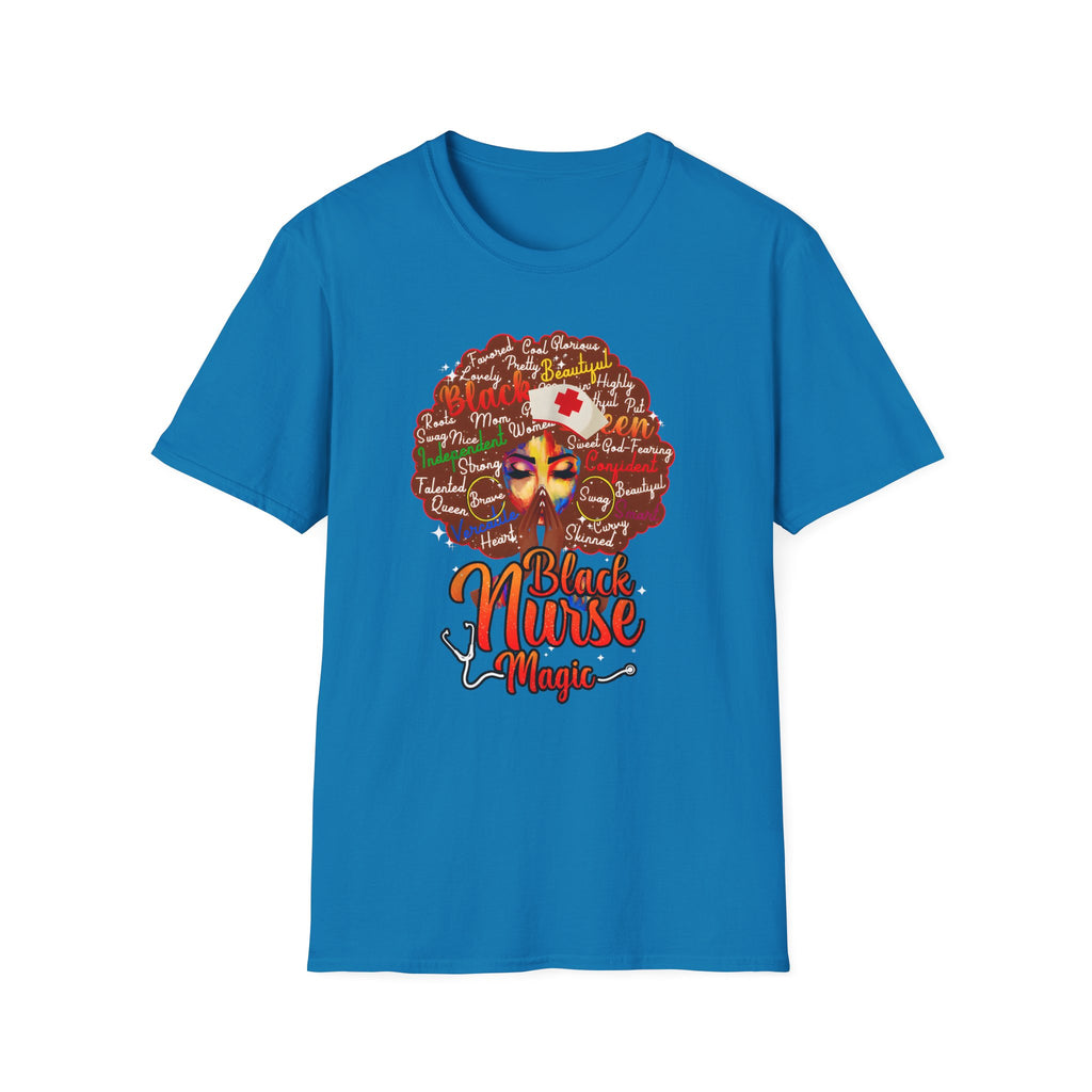 Black Nurse Magic T-Shirt — Nurse w/Brown Afro Illustration with Inspirational Words