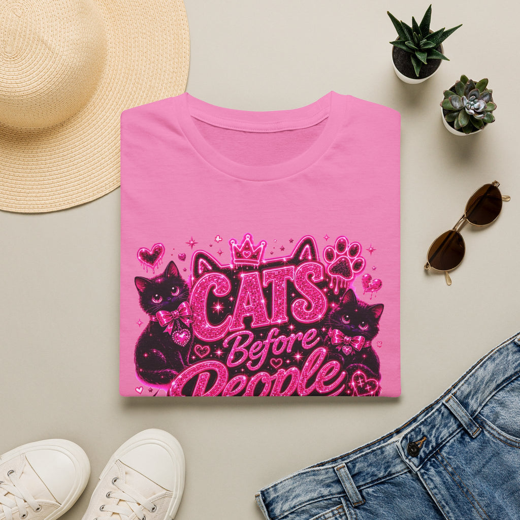 Cats Before People T-Shirt – Cute Pink Cat Graphic Tee