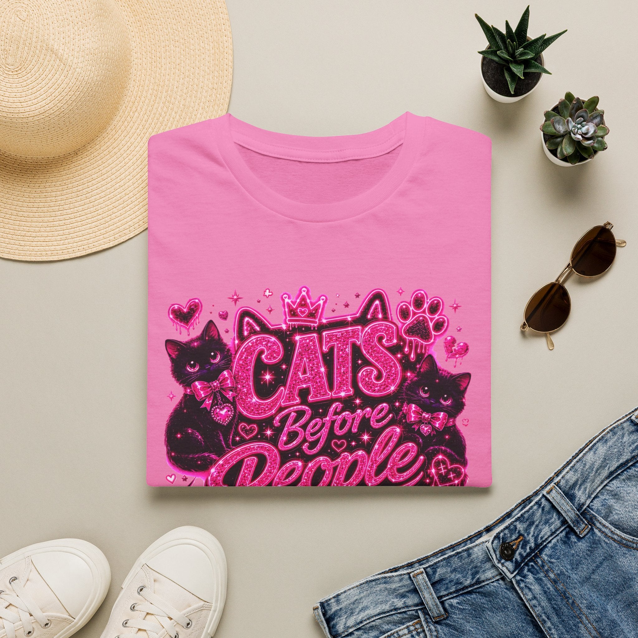 Cats Before People T-Shirt – Cute Pink Cat Graphic Tee