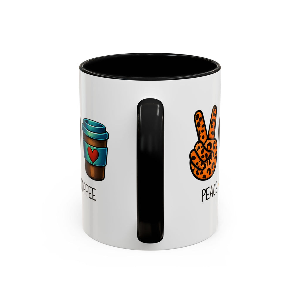 Peace • Love • Coffee Accent Mug — Leopard Peace Sign Coffee Lover Gift