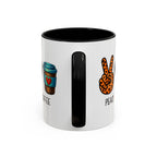 Peace • Love • Coffee Accent Mug — Leopard Peace Sign Coffee Lover Gift