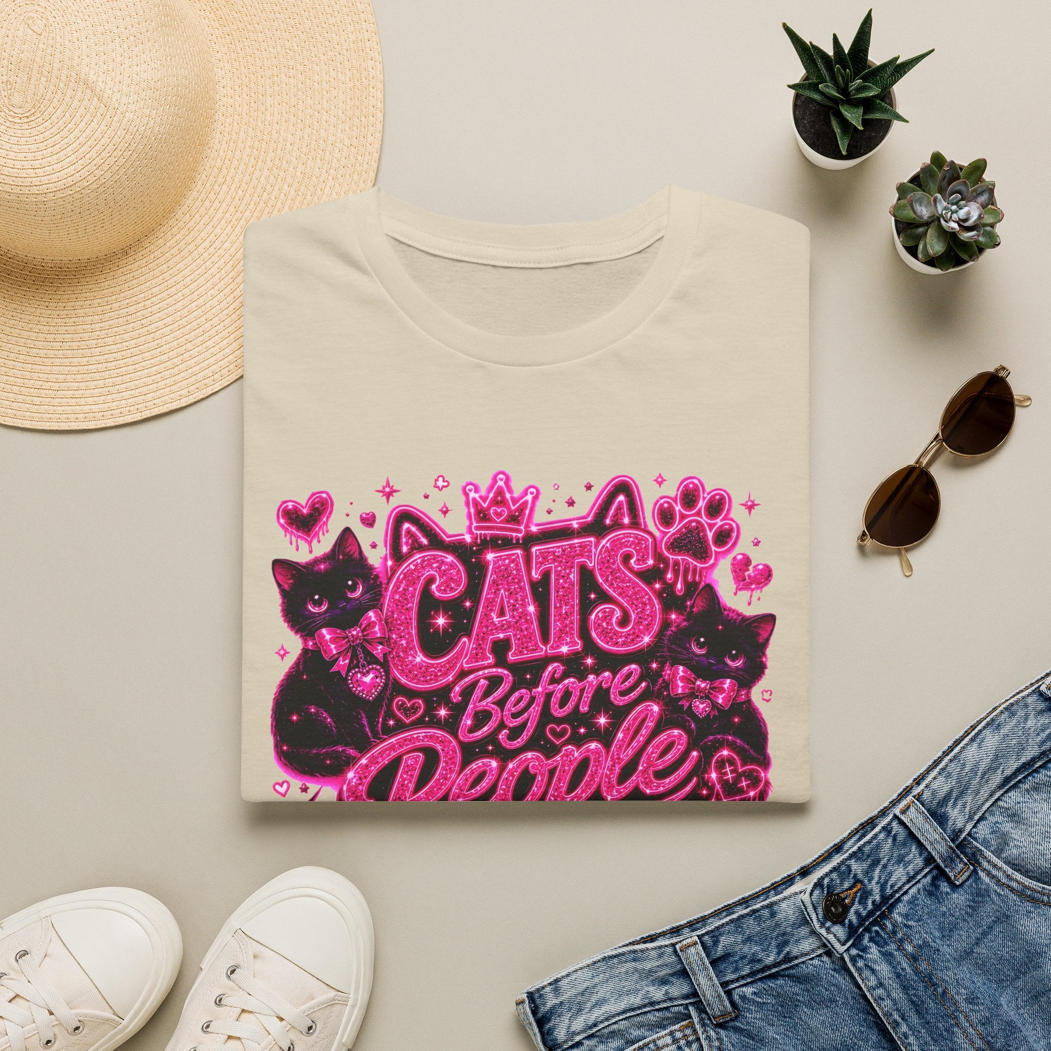 Cats Before People T-Shirt – Cute Pink Cat Graphic Tee