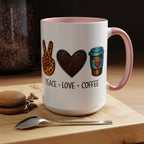Peace • Love • Coffee Accent Mug — Leopard Peace Sign Coffee Lover Gift