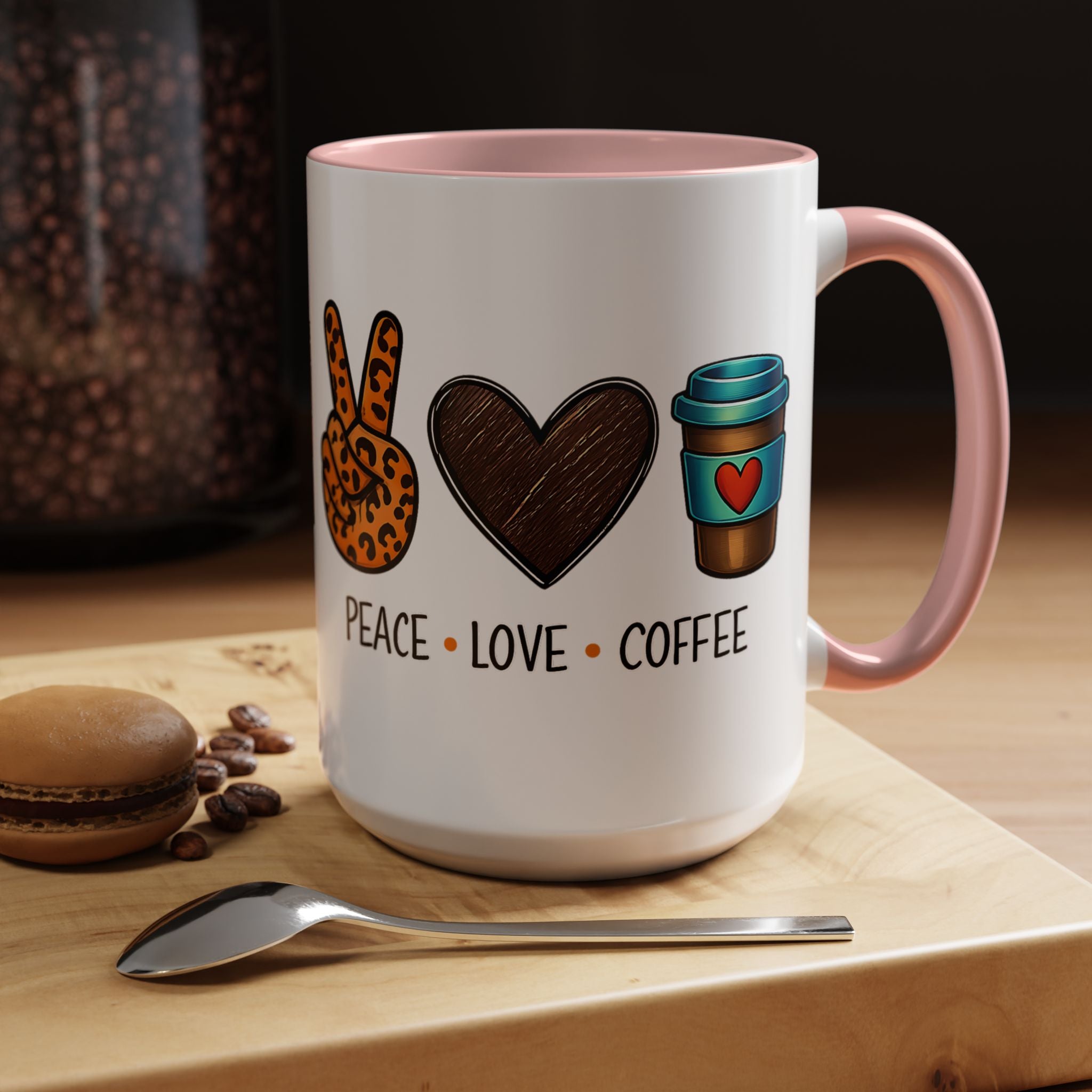 Peace • Love • Coffee Accent Mug — Leopard Peace Sign Coffee Lover Gift