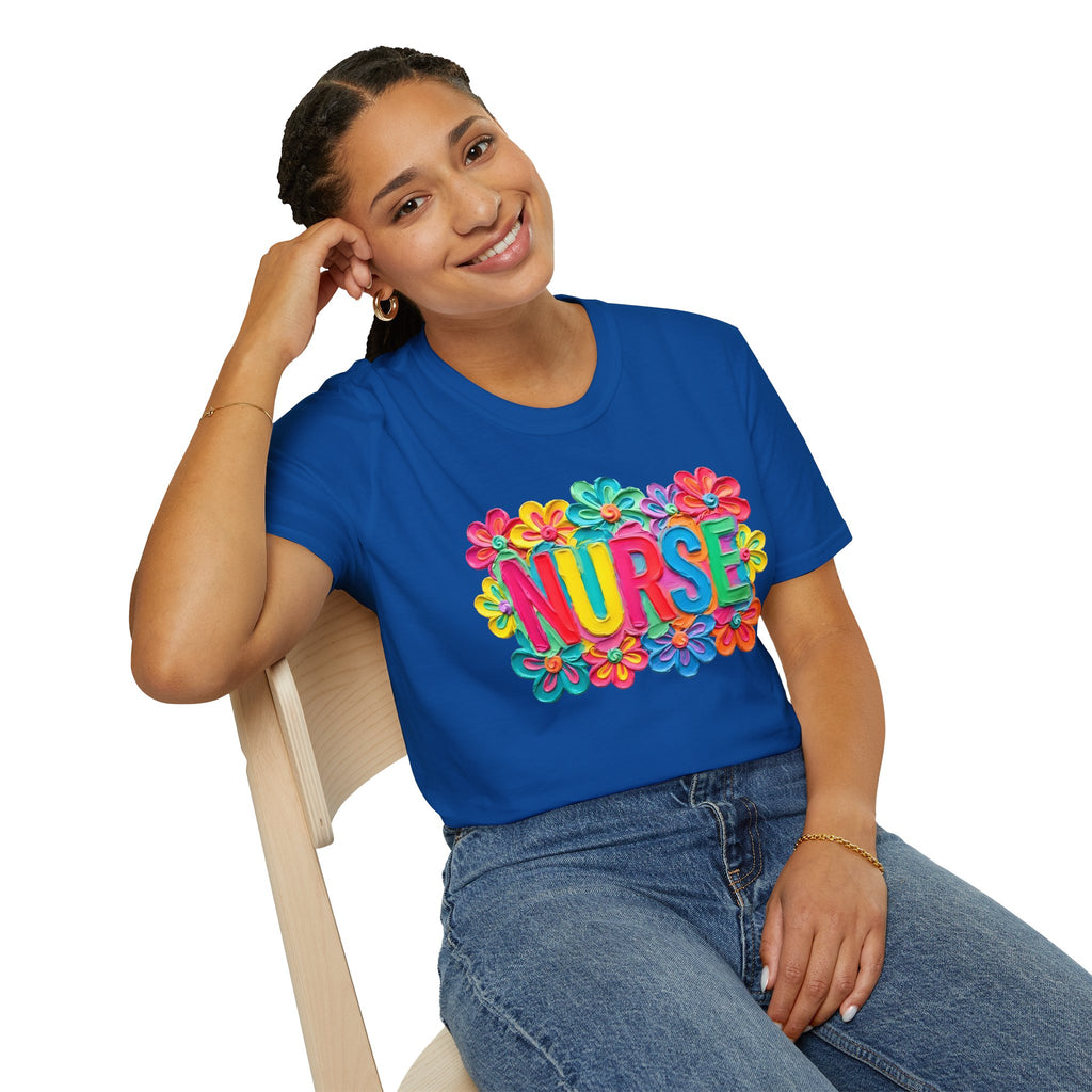 Nurse Floral Rainbow T-Shirt — Colorful Flower Tribute for Nurses