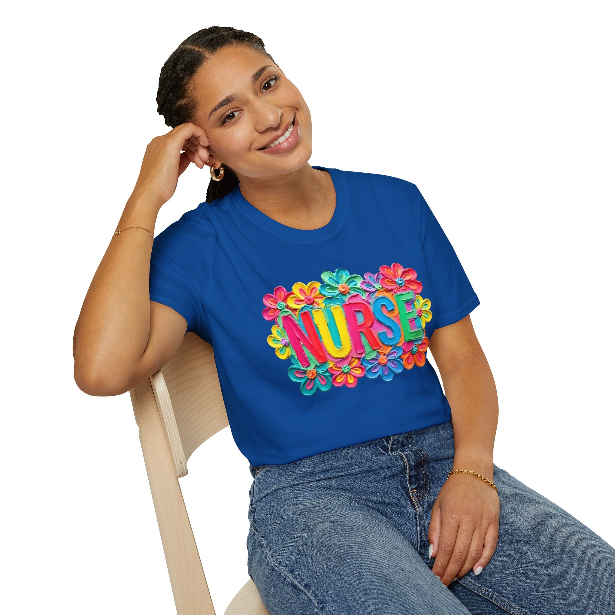 Nurse Floral Rainbow T-Shirt — Colorful Flower Tribute for Nurses