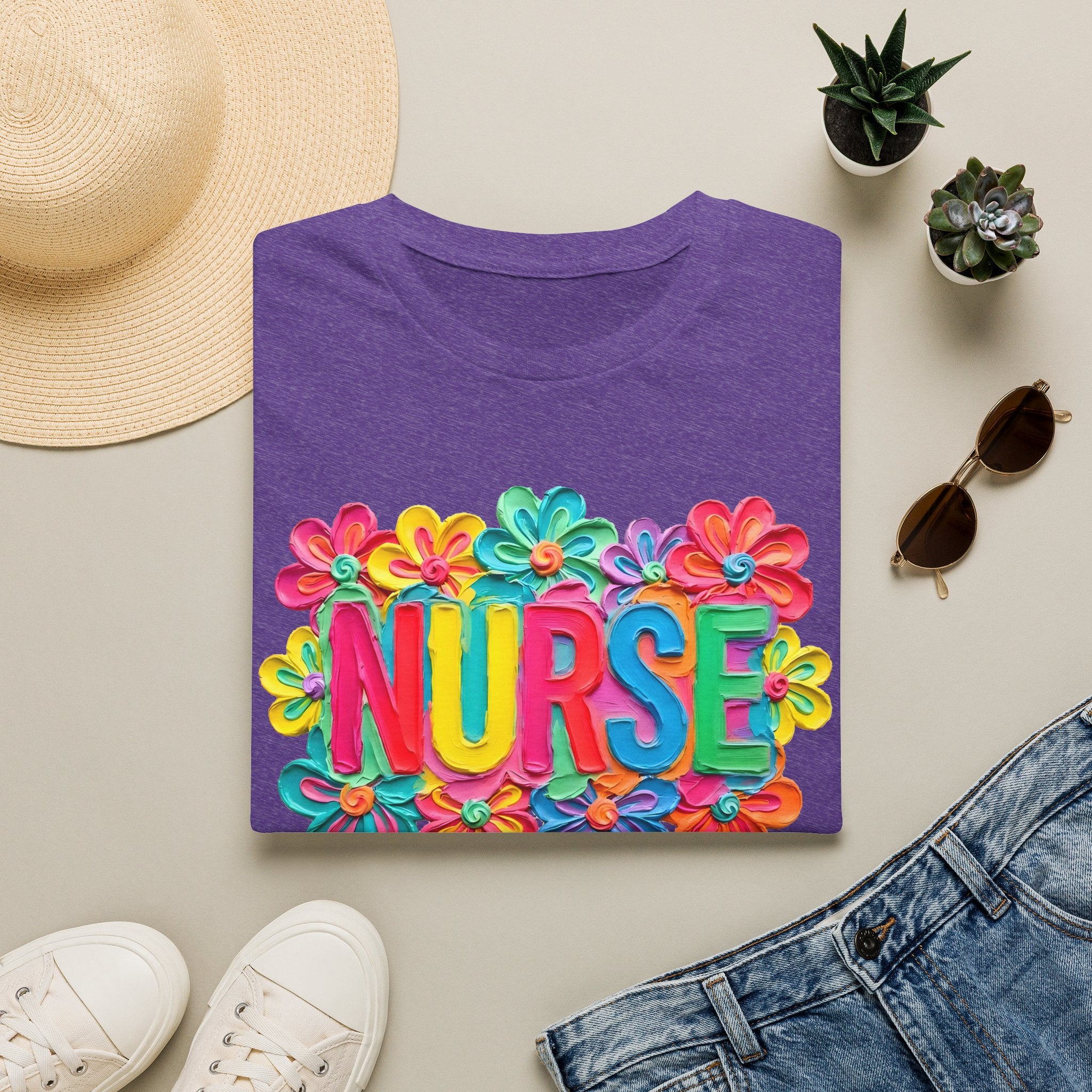Nurse Floral Rainbow T-Shirt — Colorful Flower Tribute for Nurses