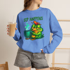 Sip Happens Sweatshirt — Funny Frog Coffee Crewneck