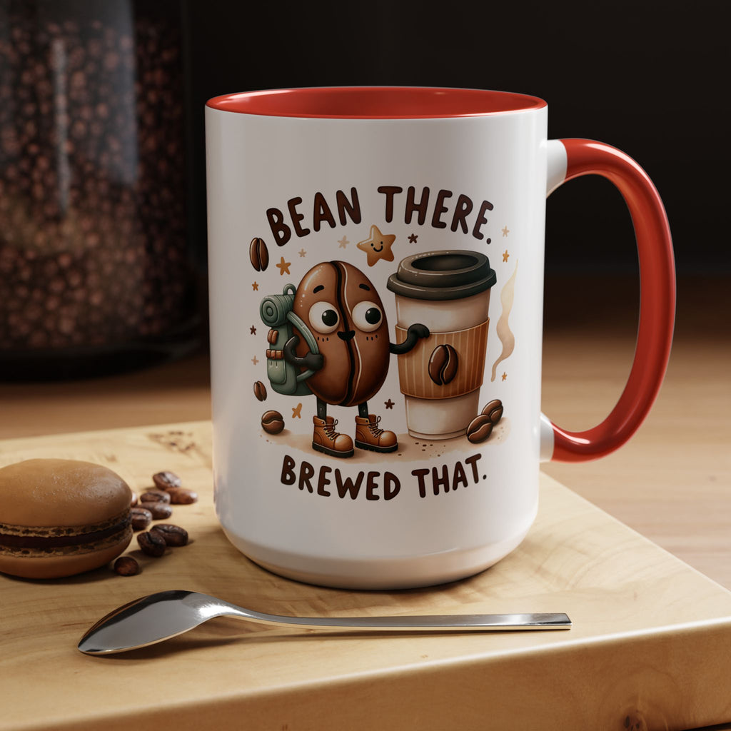 Bean There Brewed That Coffee Mug — Cute Coffee Bean & Cup Accent Mug (11/15oz)