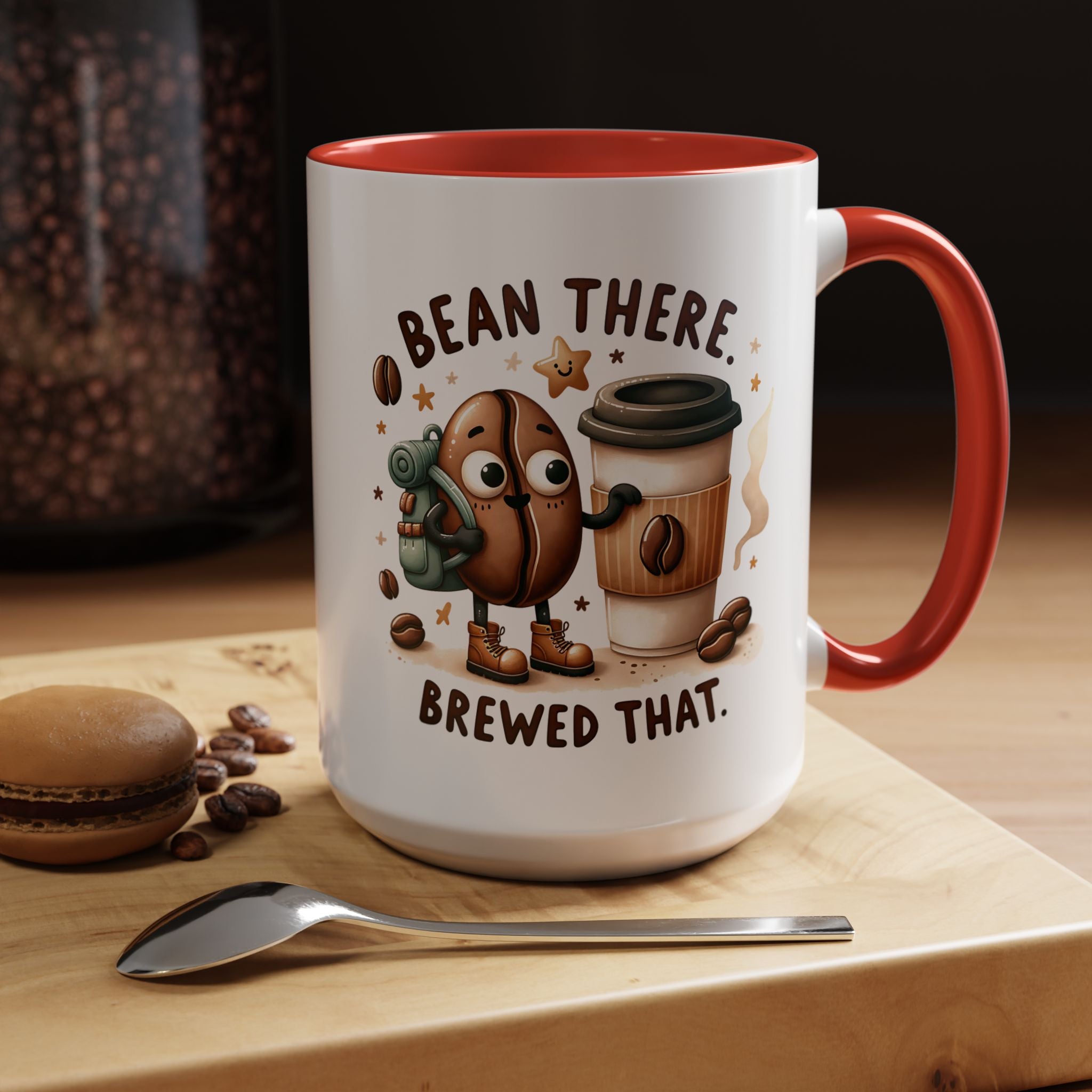 Bean There Brewed That Coffee Mug — Cute Coffee Bean & Cup Accent Mug (11/15oz)