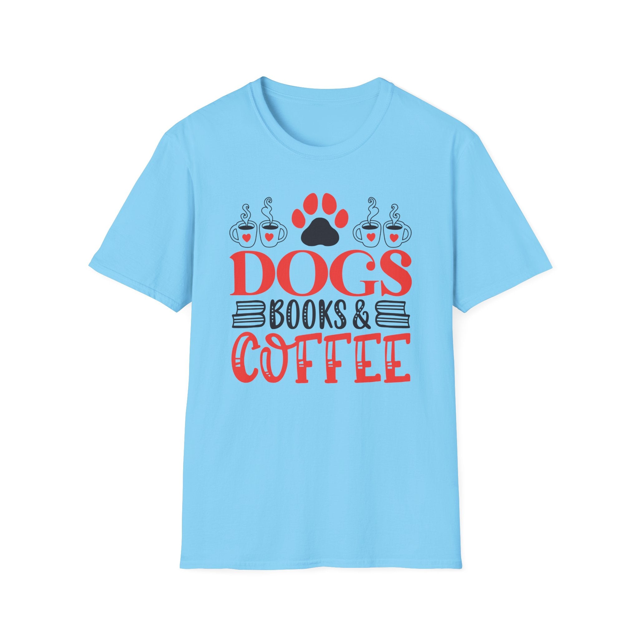 Dogs Books & Coffee T-Shirt (Red) — Dog Lover Reading & Coffee Tee