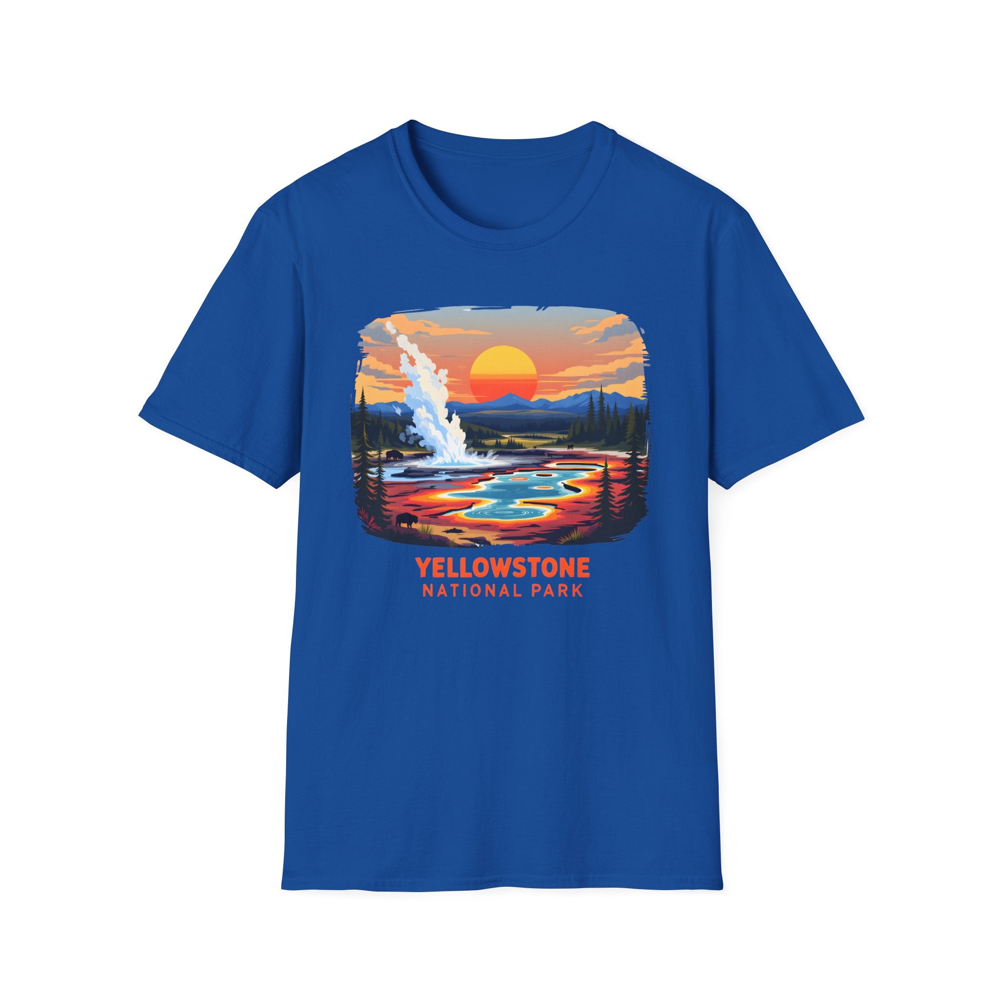 Yellowstone National Park Scenic T-Shirt — Geyser Sunset Graphic Tee