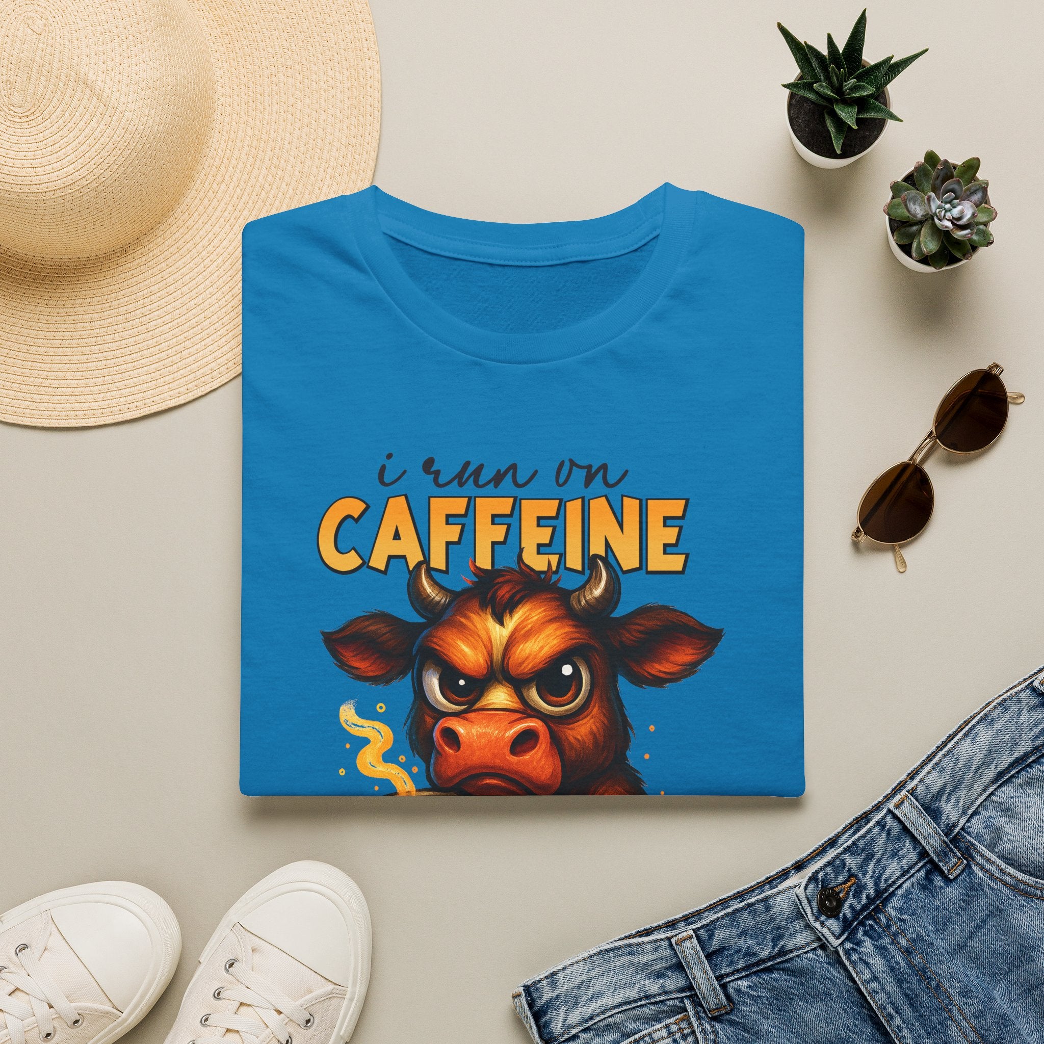 "I Run on Caffeine & Bad Decisions" Coffee Lover Tee — Caffeine Cow T-Shirt