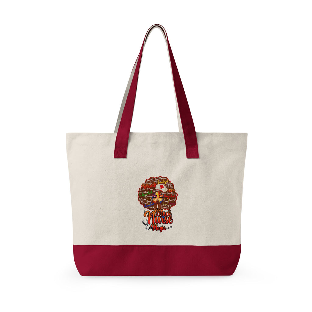 Black Nurse Magic w/Brown Afro Canvas Tote — Zippered Floral Calavera Bag